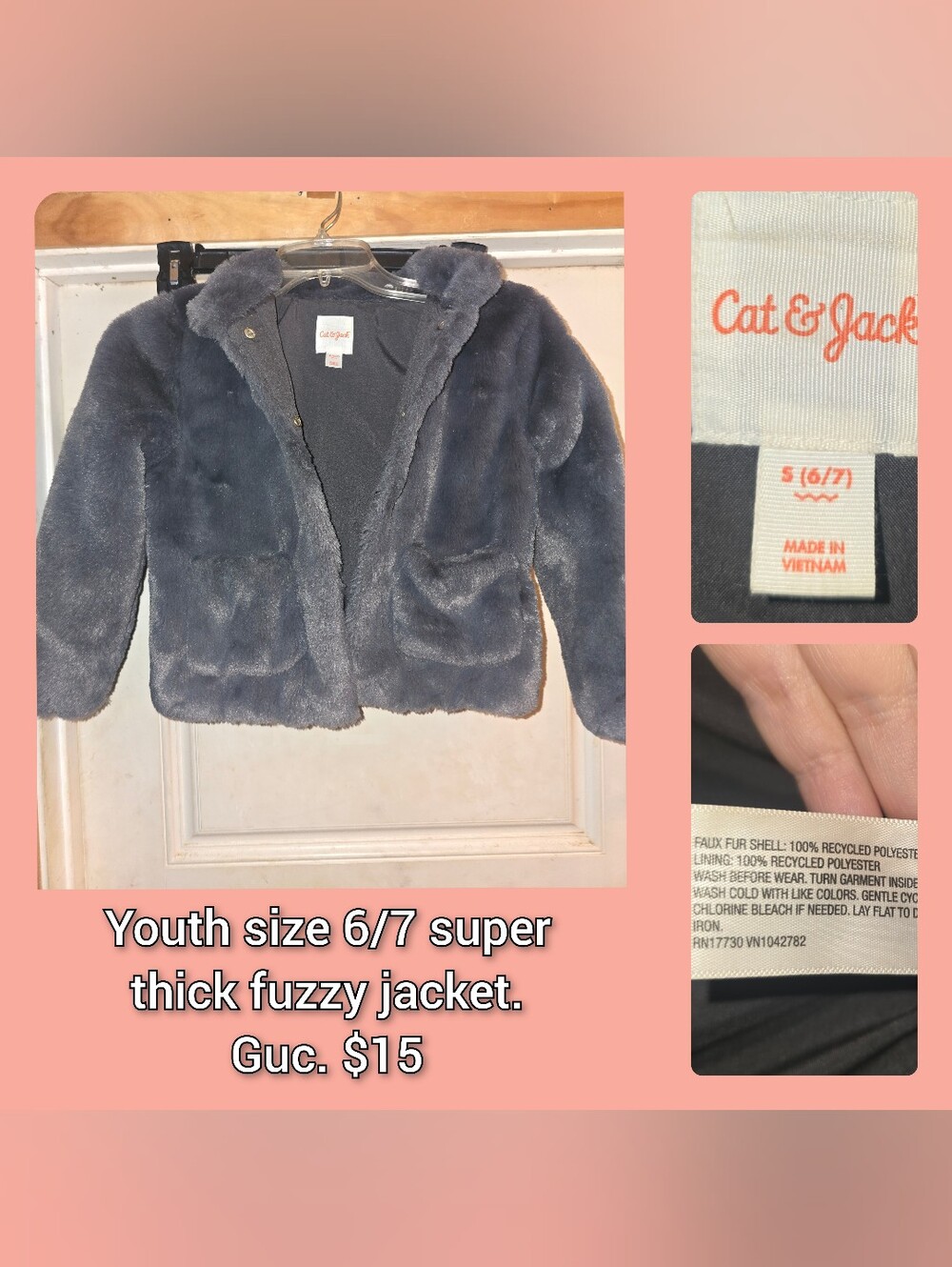 Cat & Jack Plush Faux Fur Hooded Jacket - Gray